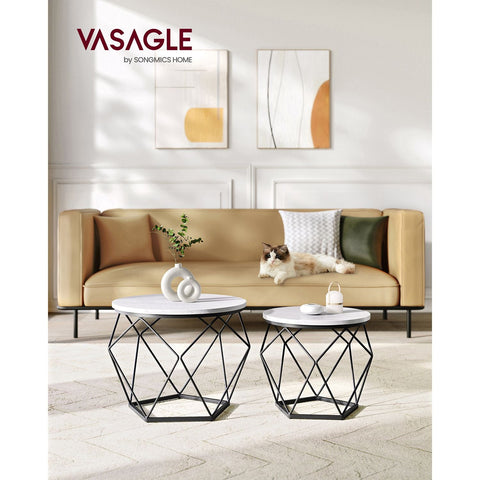 Rootz 2 Piece Set Side Tables - White-Black Chipboard Steel Tables - Large Small Tables - Lightweight Durable Design - Easy Assembly - 50cm x 40cm x 40cm - 40cm x 36cm x 36cm