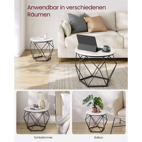 Rootz 2 Piece Set Side Tables - White-Black Chipboard Steel Tables - Large Small Tables - Lightweight Durable Design - Easy Assembly - 50cm x 40cm x 40cm - 40cm x 36cm x 36cm