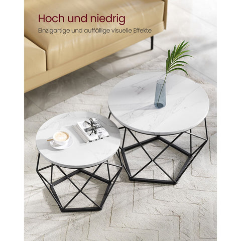 Rootz 2 Piece Set Side Tables - White-Black Chipboard Steel Tables - Large Small Tables - Lightweight Durable Design - Easy Assembly - 50cm x 40cm x 40cm - 40cm x 36cm x 36cm