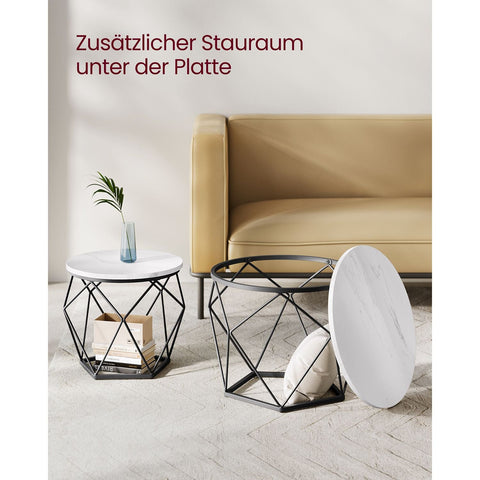 Rootz 2 Piece Set Side Tables - White-Black Chipboard Steel Tables - Large Small Tables - Lightweight Durable Design - Easy Assembly - 50cm x 40cm x 40cm - 40cm x 36cm x 36cm
