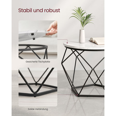 Rootz 2 Piece Set Side Tables - White-Black Chipboard Steel Tables - Large Small Tables - Lightweight Durable Design - Easy Assembly - 50cm x 40cm x 40cm - 40cm x 36cm x 36cm