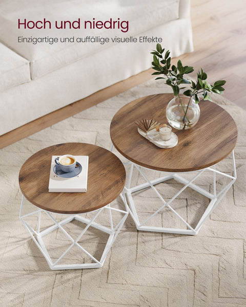 Rootz Coffee Table Set - 2 Piece Nesting Tables - Side Tables - Removable Tabletop - Chipboard & Steel - 50x40cm & 40x36cm