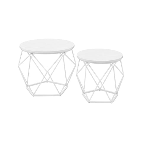 Rootz 2 Piece Set Side Tables - Snow White Cloud White - Chipboard Steel - Lightweight - Easy Assembly - Stylish Design - 50cm x 40cm x 40cm - 40cm x 36cm x 36cm