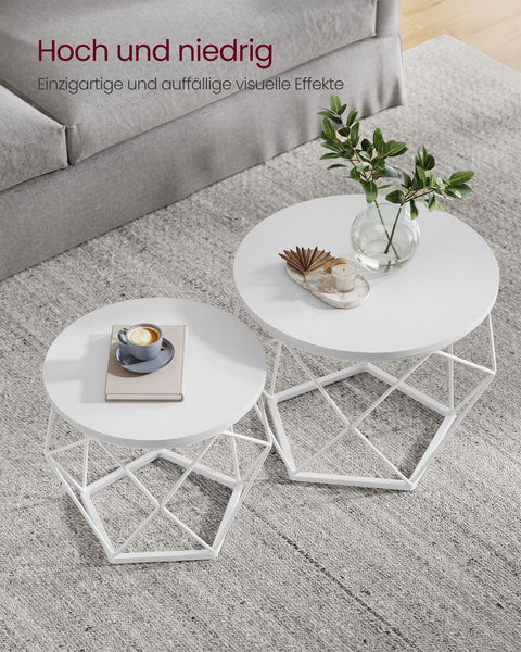 Rootz 2 Piece Set Side Tables - Snow White Cloud White - Chipboard Steel - Lightweight - Easy Assembly - Stylish Design - 50cm x 40cm x 40cm - 40cm x 36cm x 36cm