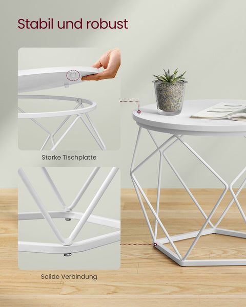 Rootz 2 Piece Set Side Tables - Snow White Cloud White - Chipboard Steel - Lightweight - Easy Assembly - Stylish Design - 50cm x 40cm x 40cm - 40cm x 36cm x 36cm