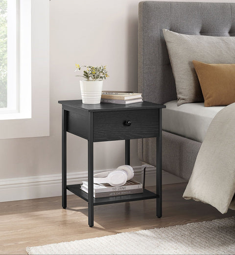 Rootz Side Table with Drawer - Bedside Table - Accent Table - Space-Saving Design - 40x40x55cm - Black