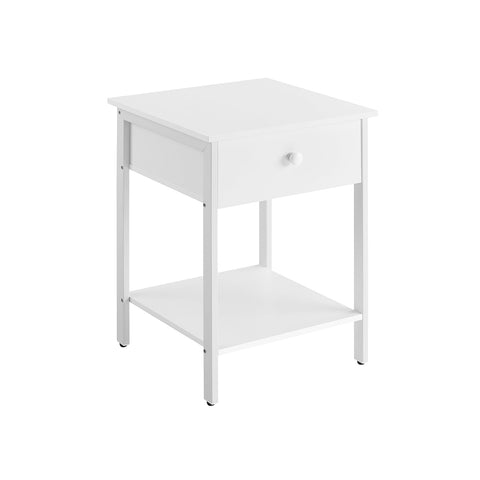 Rootz Matte White Bedside Table - Nightstand - End Table - Chipboard and Steel Construction - 40cm x 40cm x 55cm - 9kg - 20kg Surface Capacity - 10kg Drawer Capacity - 10kg Shelf Capacity - 40kg Total Capacity