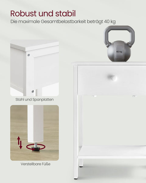 Rootz Nachtkommode Nightstand - Bedside Table - Easy Assembly - White Finish - 40cm x 40cm x 55cm