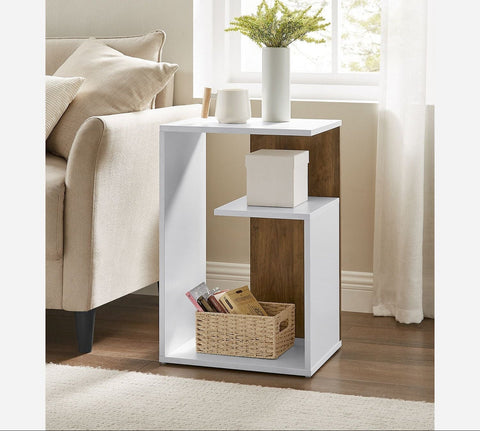 Rootz Side Table with Shelf - Beistelltisch - Occasional Table - Space-Saving Design - 30 x 40 x 60 cm - Brown-White