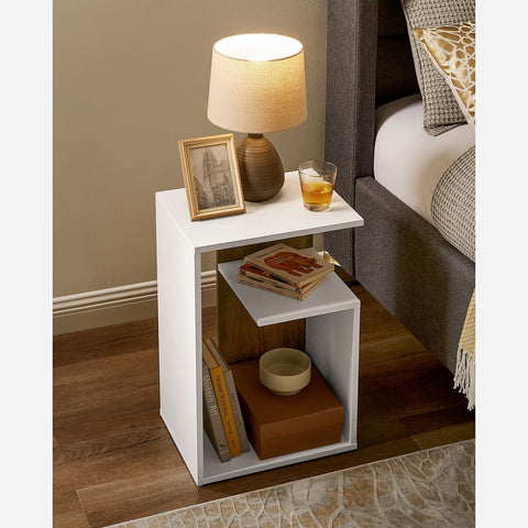 Rootz Side Table with Shelf - Beistelltisch - Occasional Table - Space-Saving Design - 30 x 40 x 60 cm - Brown-White