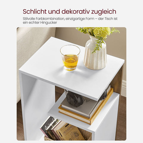 Rootz Side Table with Shelf - Beistelltisch - Occasional Table - Space-Saving Design - 30 x 40 x 60 cm - Brown-White