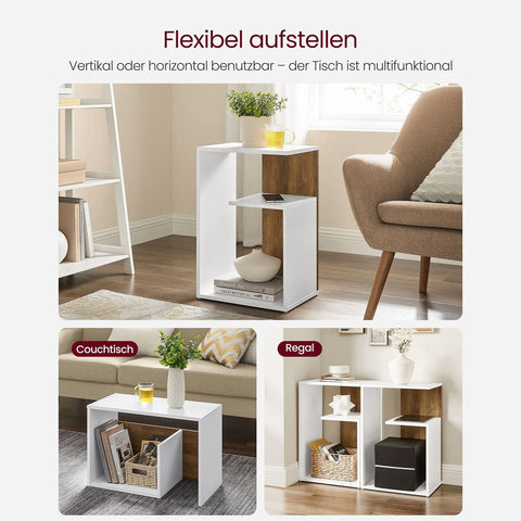 Rootz Side Table with Shelf - Beistelltisch - Occasional Table - Space-Saving Design - 30 x 40 x 60 cm - Brown-White