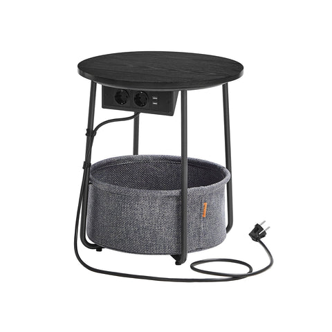 Rootz 3 Piece Set Side Table - End Table - Nightstand - Chipboard Steel Polyester Fabric - Ebony Black Slate Gray - 45cm x 50cm - 39.6cm x 18.2cm - 4.4kg - 35kg Max Load