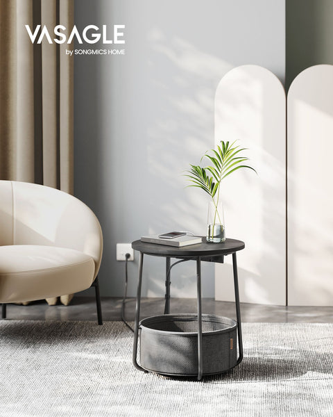 Rootz 3 Piece Set Side Table - End Table - Nightstand - Chipboard Steel Polyester Fabric - Ebony Black Slate Gray - 45cm x 50cm - 39.6cm x 18.2cm - 4.4kg - 35kg Max Load