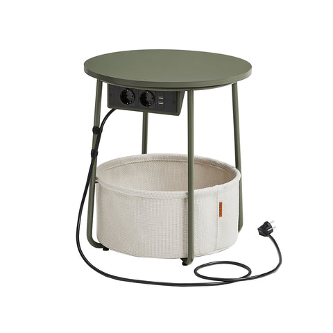 Rootz 3 Piece Set Side Table - Forest Green Cream White - Chipboard Steel Polyester - Portable Outdoor Furniture - Storage Basket - Lightweight - 45cm x 50cm x 50cm