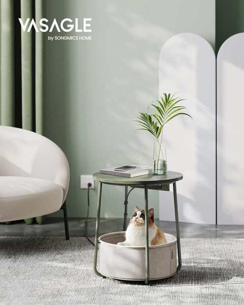 Rootz 3 Piece Set Side Table - Forest Green Cream White - Chipboard Steel Polyester - Portable Outdoor Furniture - Storage Basket - Lightweight - 45cm x 50cm x 50cm