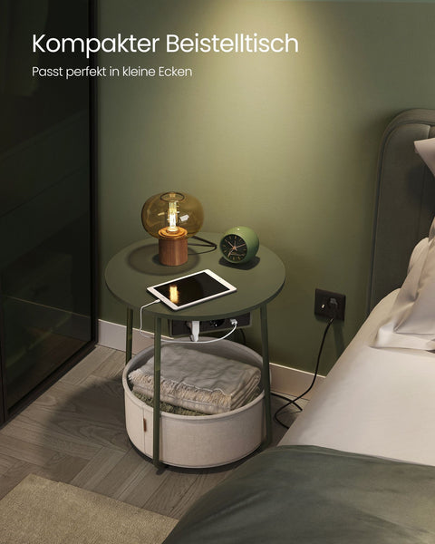 Rootz 3 Piece Set Side Table - Forest Green Cream White - Chipboard Steel Polyester - Portable Outdoor Furniture - Storage Basket - Lightweight - 45cm x 50cm x 50cm