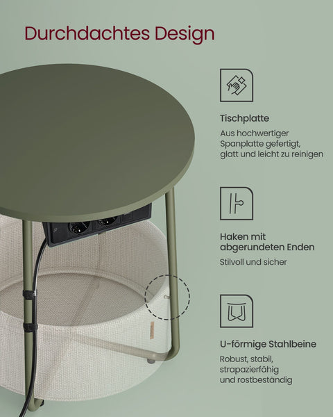 Rootz 3 Piece Set Side Table - Forest Green Cream White - Chipboard Steel Polyester - Portable Outdoor Furniture - Storage Basket - Lightweight - 45cm x 50cm x 50cm