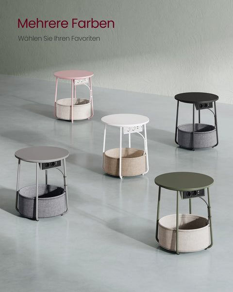 Rootz 3 Piece Set Side Table - Forest Green Cream White - Chipboard Steel Polyester - Portable Outdoor Furniture - Storage Basket - Lightweight - 45cm x 50cm x 50cm