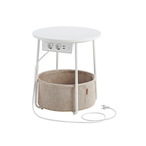 Rootz 3 Piece Set Side Table - End Table - Nightstand - Chipboard Steel Polyester Fabric - Matt White Camel Brown - 45cm x 50cm x 50cm - 39.6cm x 18.2cm x 18.2cm - 4.4kg - 35kg Max Load Capacity