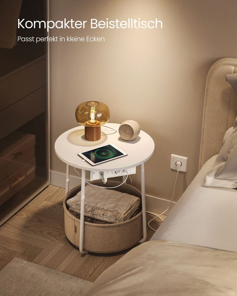Rootz 3 Piece Set Side Table - End Table - Nightstand - Chipboard Steel Polyester Fabric - Matt White Camel Brown - 45cm x 50cm x 50cm - 39.6cm x 18.2cm x 18.2cm - 4.4kg - 35kg Max Load Capacity
