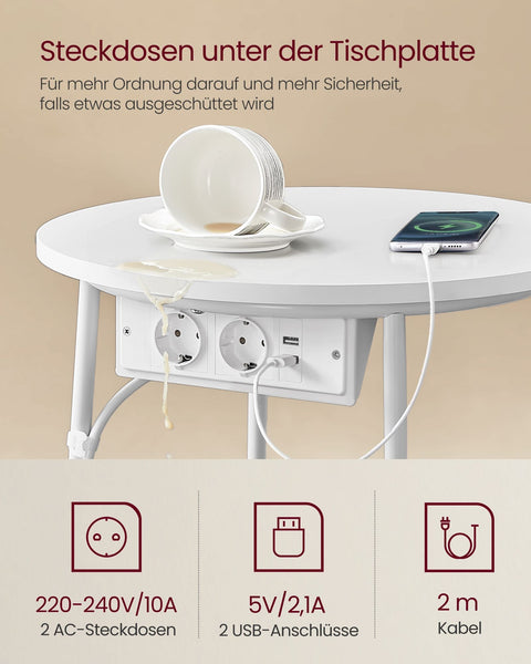 Rootz 3 Piece Set Side Table - End Table - Nightstand - Chipboard Steel Polyester Fabric - Matt White Camel Brown - 45cm x 50cm x 50cm - 39.6cm x 18.2cm x 18.2cm - 4.4kg - 35kg Max Load Capacity
