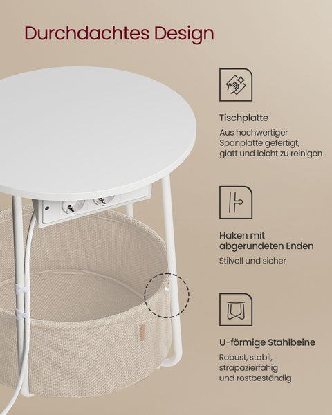 Rootz 3 Piece Set Side Table - End Table - Nightstand - Chipboard Steel Polyester Fabric - Matt White Camel Brown - 45cm x 50cm x 50cm - 39.6cm x 18.2cm x 18.2cm - 4.4kg - 35kg Max Load Capacity