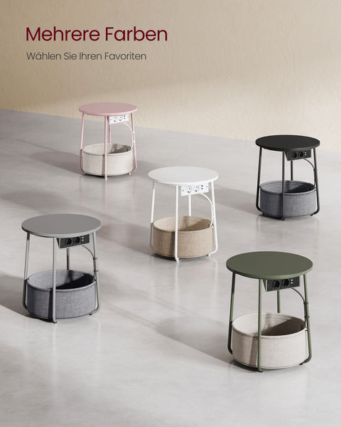 Rootz 3 Piece Set Side Table - End Table - Nightstand - Chipboard Steel Polyester Fabric - Matt White Camel Brown - 45cm x 50cm x 50cm - 39.6cm x 18.2cm x 18.2cm - 4.4kg - 35kg Max Load Capacity