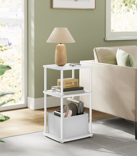 Rootz 3 Shelf Side Table - Snow White - Particle Board Steel Construction - Fabric Basket - 30cm x 34cm x 58cm - Oxford Cloth - 3.7kg