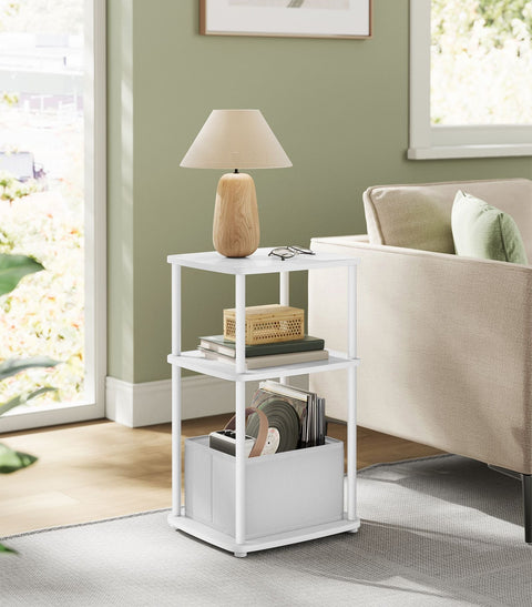 Rootz White Side Table - 3 Tier Shelves - End Table - Compact Design - 30 x 34 x 58 cm - Particle Board & Steel
