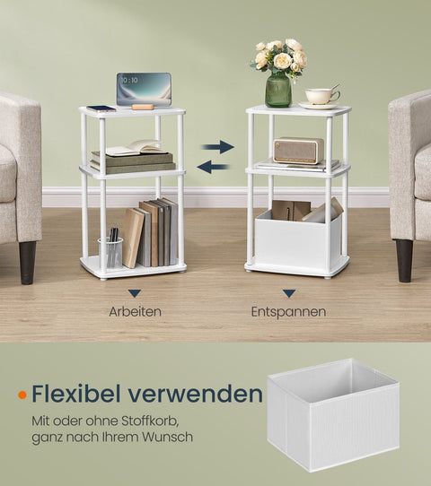 Rootz White Side Table - 3 Tier Shelves - End Table - Compact Design - 30 x 34 x 58 cm - Particle Board & Steel