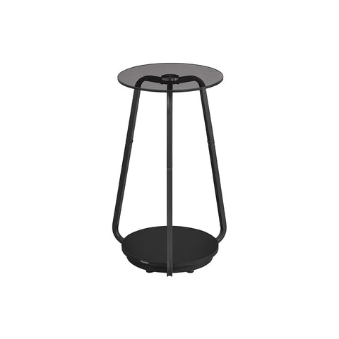 Rootz Round Side Table - End Table - 2 Tier Side Table - Chipboard Steel - Tempered Glass - Slate Gray - 30cm Diameter x 55cm Height