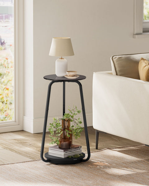 Rootz Round Side Table - End Table - 2 Tier Side Table - Chipboard Steel - Tempered Glass - Slate Gray - 30cm Diameter x 55cm Height