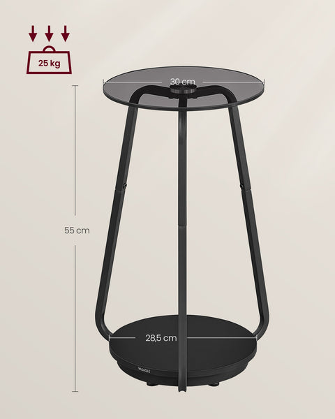 Rootz Round Side Table - End Table - 2 Tier Side Table - Chipboard Steel - Tempered Glass - Slate Gray - 30cm Diameter x 55cm Height