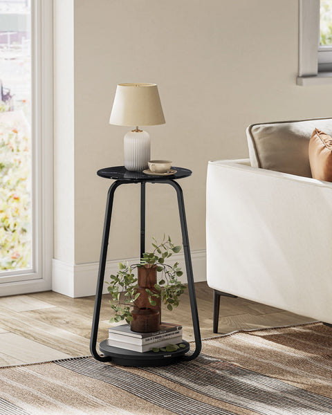 Rootz 2 Level Black Side Table - Accent Table - Glass Top Table - Stylish Storage - 30cm x 55cm