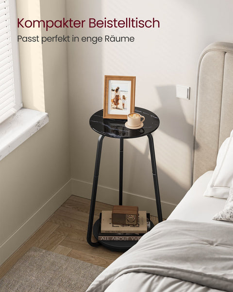 Rootz 2 Level Black Side Table - Accent Table - Glass Top Table - Stylish Storage - 30cm x 55cm