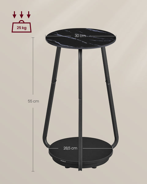 Rootz 2 Level Black Side Table - Accent Table - Glass Top Table - Stylish Storage - 30cm x 55cm