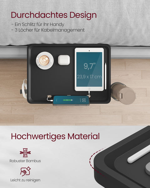 Rootz Hanging Bedside Table - Clip-On Nightstand - Bed Shelf with Cup Holder - Space-Saving Design - Ink Black - 27cm x 37.8cm x 7.9cm