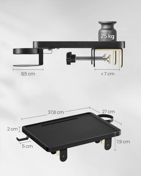 Rootz Hanging Bedside Table - Clip-On Nightstand - Bed Shelf with Cup Holder - Space-Saving Design - Ink Black - 27cm x 37.8cm x 7.9cm