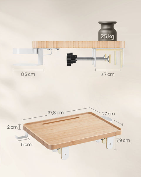 Rootz Hanging Bedside Table - Bed Tray - Nightstand - Bamboo & Metal - 27cm x 37.8cm x 7.9cm - Includes Cup Holder - Brown