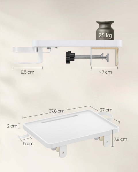 Rootz Hanging Bedside Table - Floating Shelf - Bed Tray - Cup Holder - Bamboo & Metal - 27cm x 37.8cm x 7.9cm - White