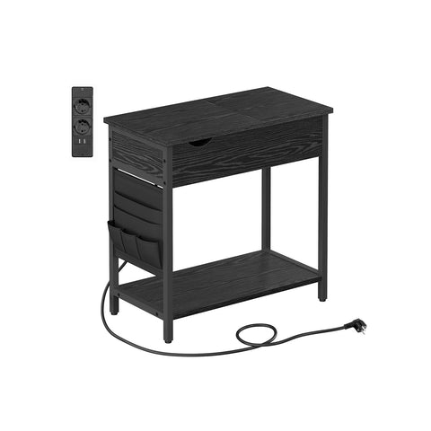 Rootz Side Table with Socket - End Table - Accent Table - Integrated USB Ports - Sturdy Chipboard - 60cm x 31.5cm x 60cm