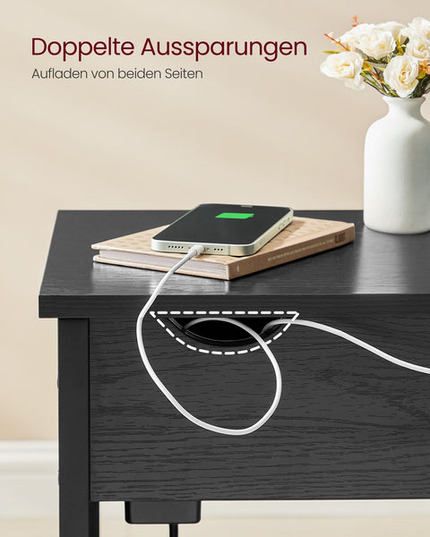 Rootz Black Wood Grain Side Table - Chipboard Steel Fabric Bag - Portable End Table - Lightweight - Easy Assembly - Versatile Use - 60cm x 31.5cm x 60cm