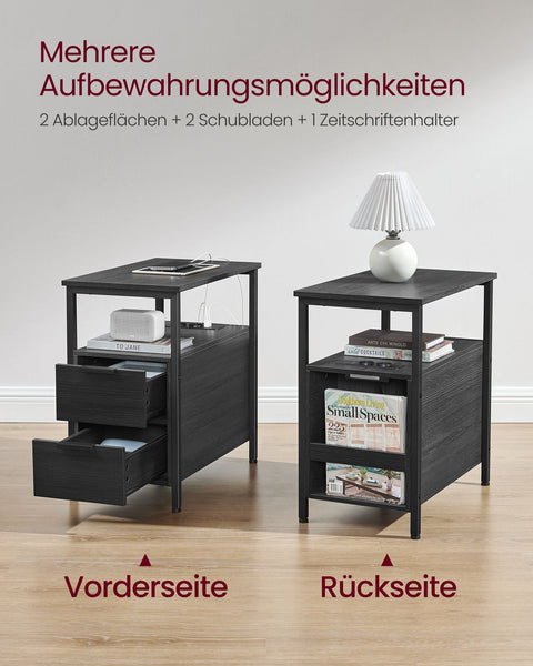 Rootz Side Table - End Table - Nightstand - Chipboard and Steel Construction - Anthracite Gray and Classic Black - 60cm x 35cm x 61cm - Lightweight and Sturdy - Easy Assembly - Versatile Storage Solution