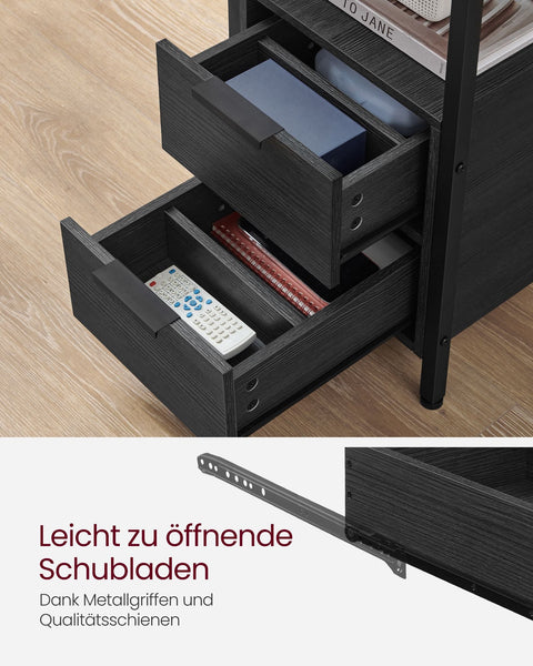 Rootz Side Table - End Table - Nightstand - Chipboard and Steel Construction - Anthracite Gray and Classic Black - 60cm x 35cm x 61cm - Lightweight and Sturdy - Easy Assembly - Versatile Storage Solution