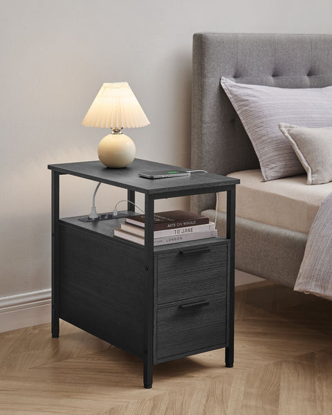 Rootz Side Table - End Table - Nightstand - Chipboard and Steel Construction - Anthracite Gray and Classic Black - 60cm x 35cm x 61cm - Lightweight and Sturdy - Easy Assembly - Versatile Storage Solution