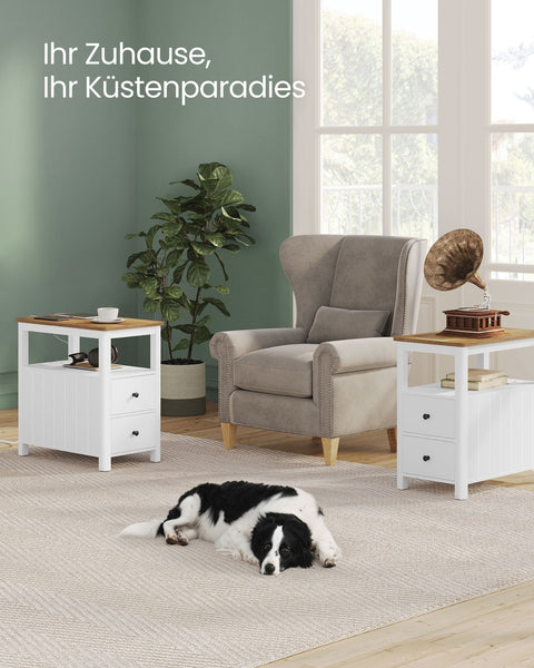 Rootz Narrow Side Table - Accent Table - End Table - Built-in Power Strip - 60cm x 35cm x 60cm - Brown & White