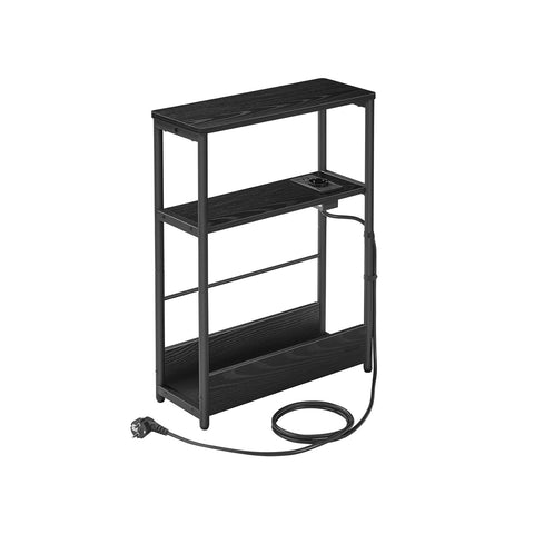 Rootz Bedside Table with Socket - Nightstand - End Table - Chipboard Steel - 18cm x 45cm x 58cm - Ebony Black-Ink Black - Cable Management - Easy Assembly - Sturdy Construction