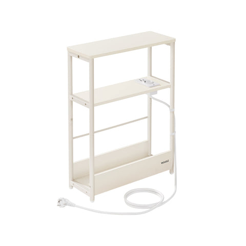 Rootz Bedside Table with Socket - Nightstand - End Table - Chipboard Steel - Cable Management - Easy Assembly - Cream White - 18cm x 45cm x 58cm