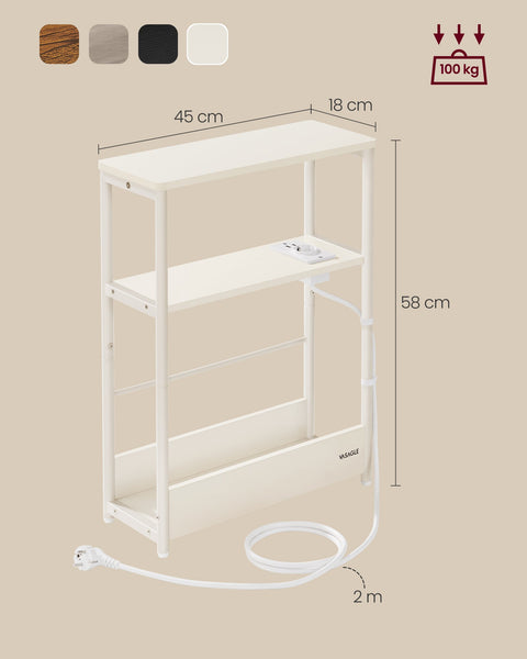 Rootz Bedside Table with Socket - Nightstand - End Table - Chipboard Steel - Cable Management - Easy Assembly - Cream White - 18cm x 45cm x 58cm